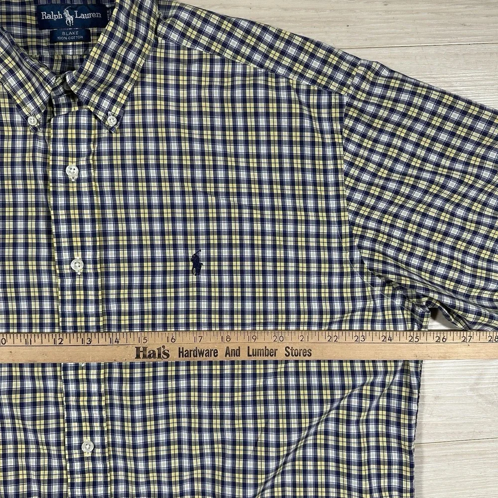 Ralph Lauren Polo Blake plaid Short Sleeve Button Down Shirt Large Yellow Purple